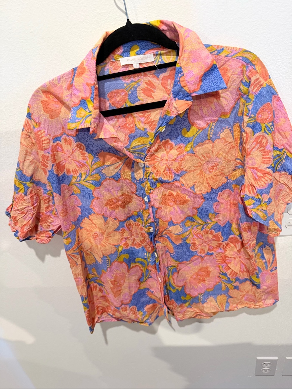 Olivaceous Pink & Blue Floral Button-Down Short Sleeve Shirt